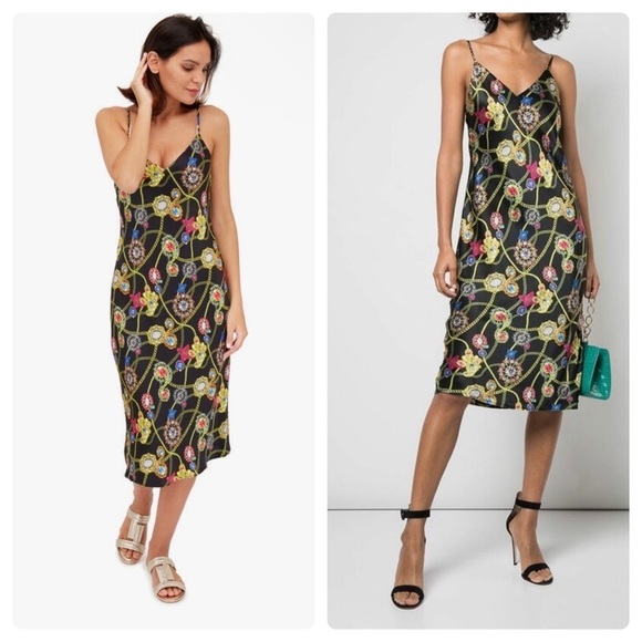 New! L’Agence Jodie Black 100% Silk Jewel Print Slip Dress 💎 size 2 - Picture 1 of 16